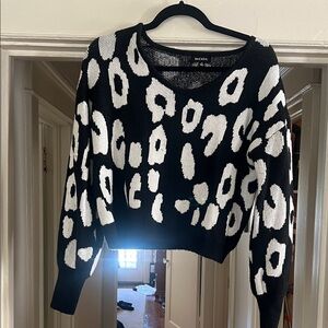 Rachel Black & White Leopard Print Scoop Neck Sweater